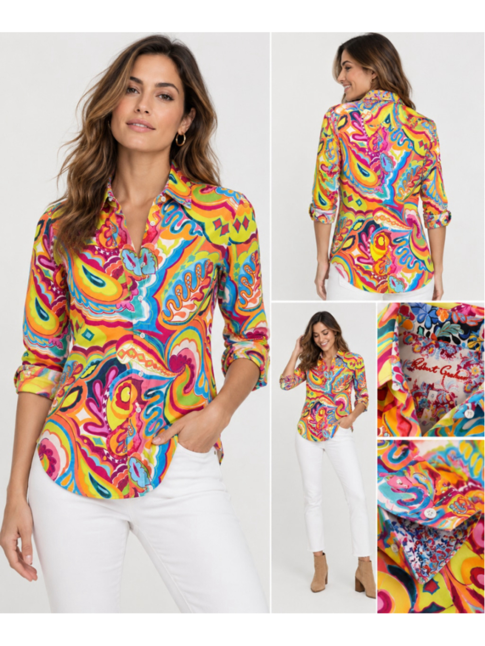 Robert Graham Women’s S Long Sleeve Button Down Shirt Colorful Paisley Floral - Picture 2 of 13